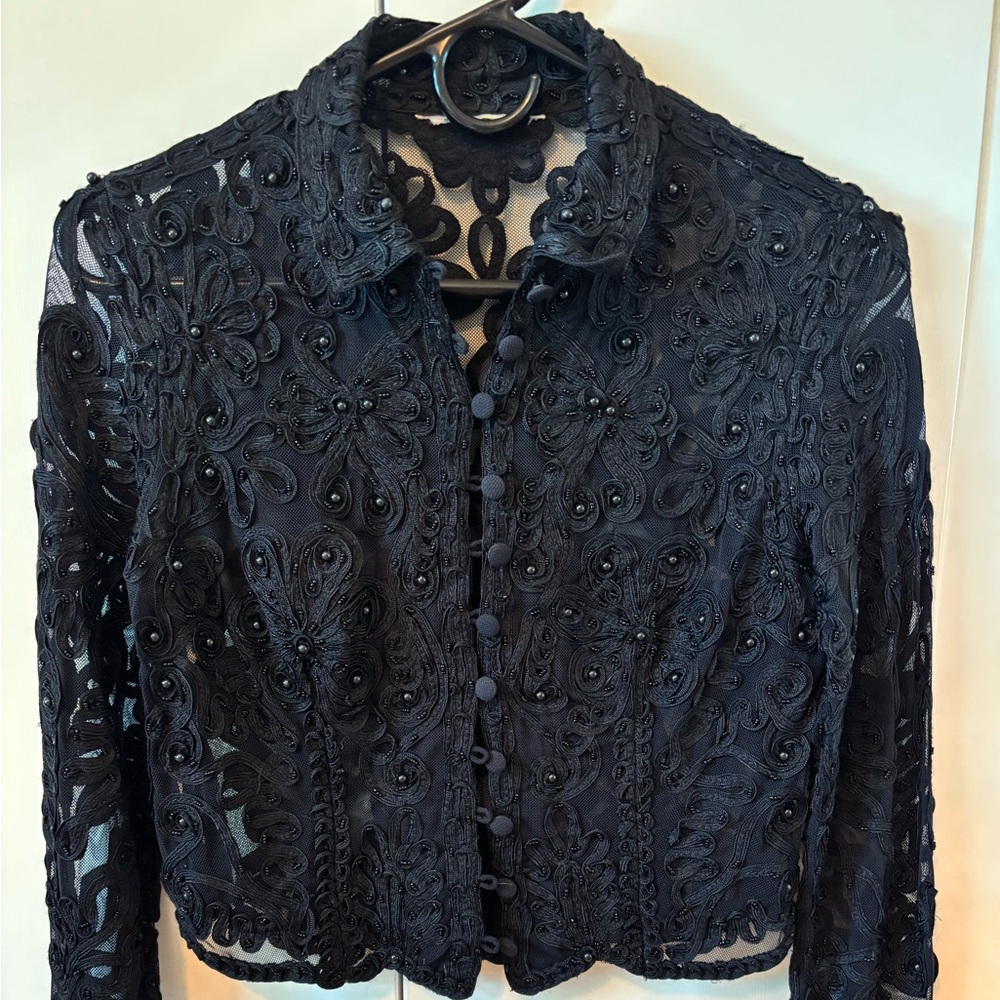Black lace button front shirt
